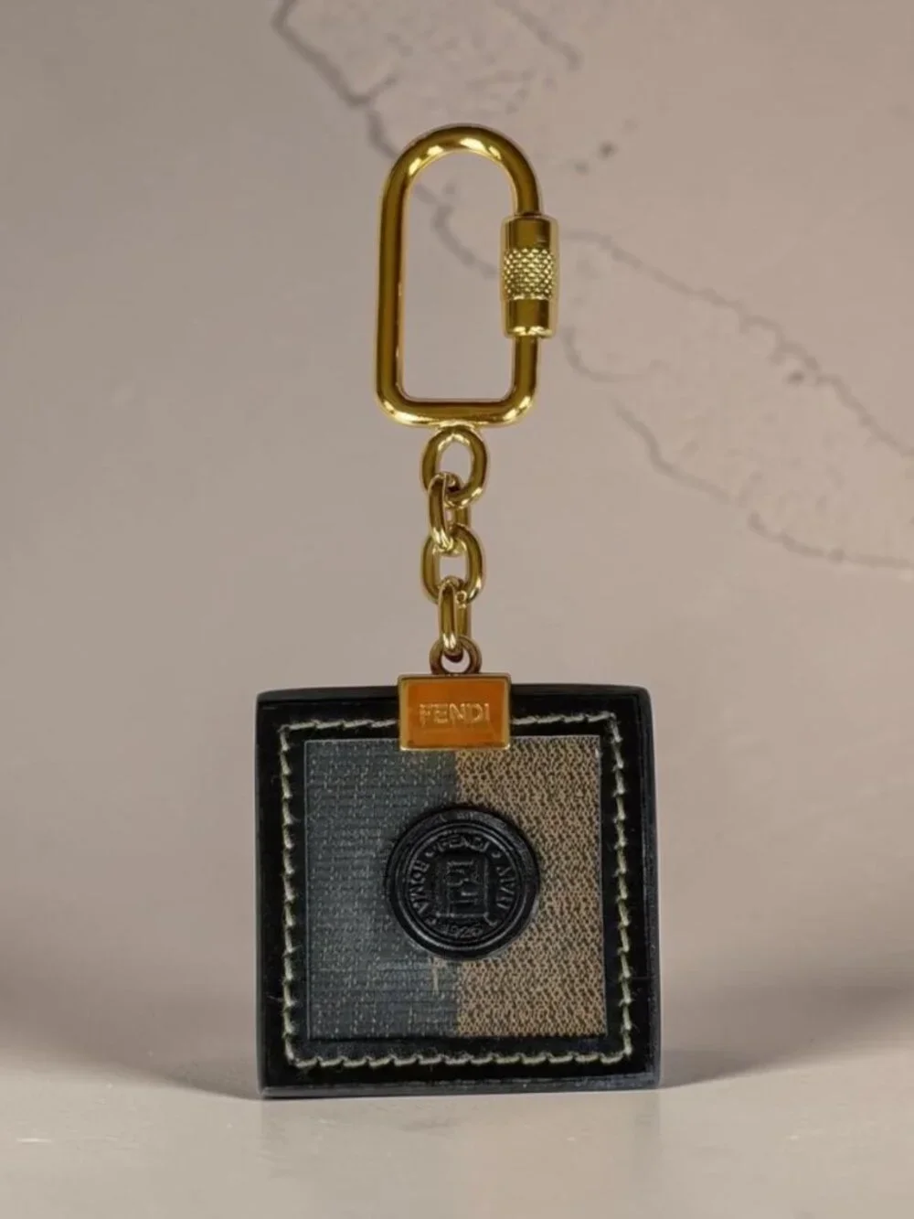 FENDI Iconic Pequin Striped Leather Gold Keychain Handbag Charm MINT